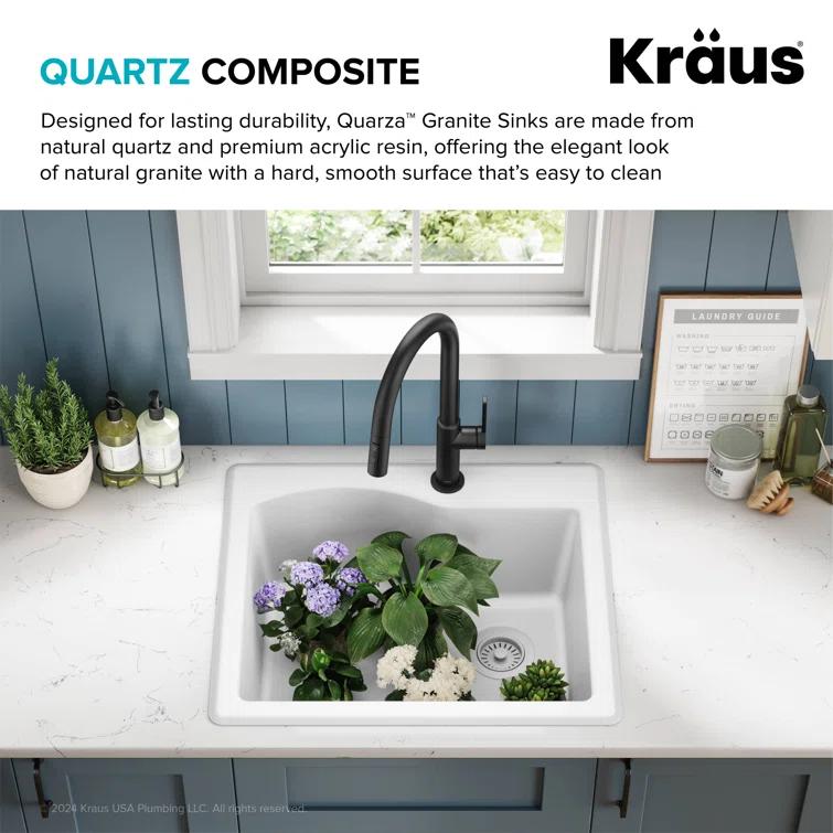 KRAUS Quarza™ 25" L Dual Mount Single Bowl Granite Kitchen Sink