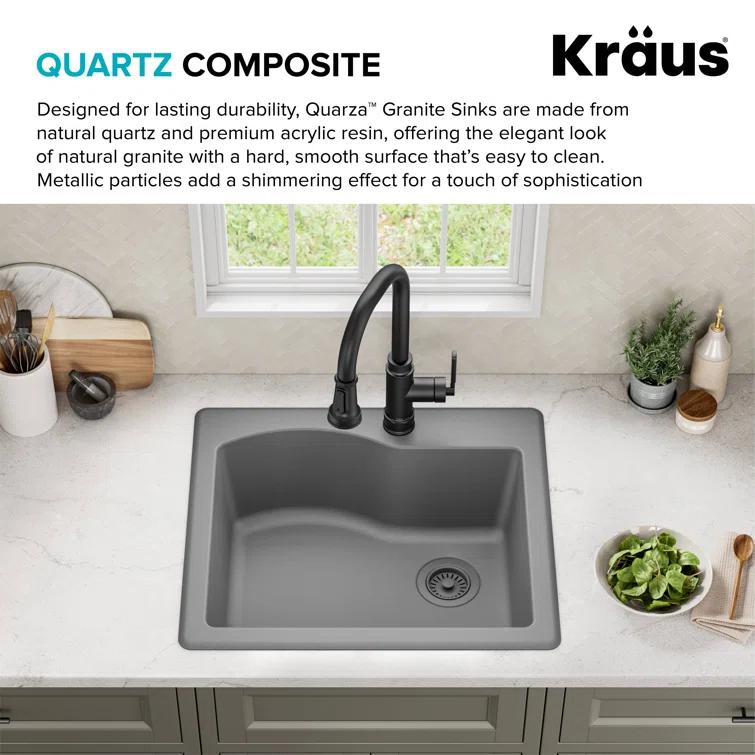KRAUS Quarza™ 25" L Dual Mount Single Bowl Granite Kitchen Sink