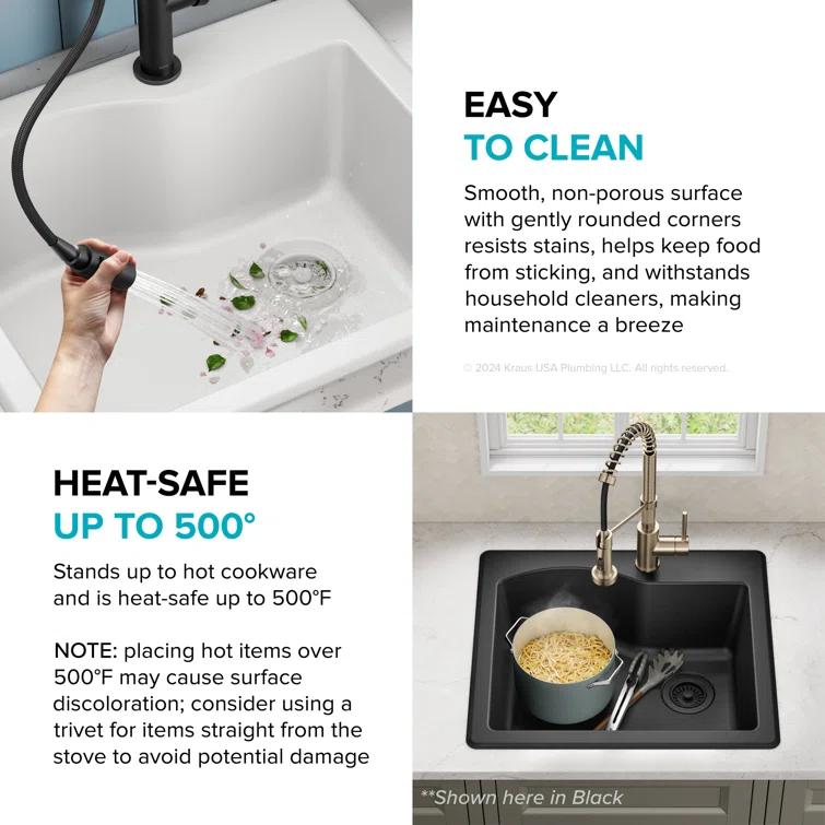 KRAUS Quarza™ 25" L Dual Mount Single Bowl Granite Kitchen Sink