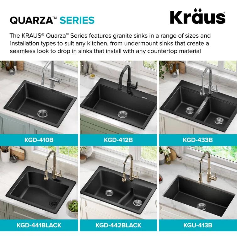KRAUS Quarza™ 25" L Dual Mount Single Bowl Granite Kitchen Sink