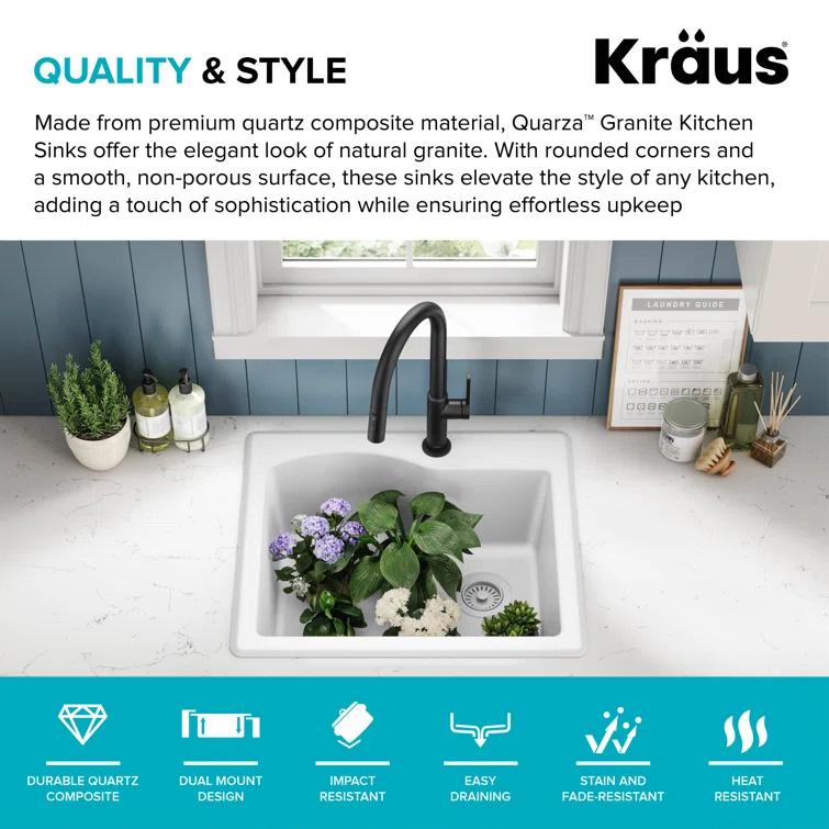 KRAUS Quarza™ 25" L Dual Mount Single Bowl Granite Kitchen Sink