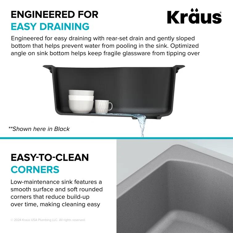 KRAUS Quarza™ 25" L Dual Mount Single Bowl Granite Kitchen Sink