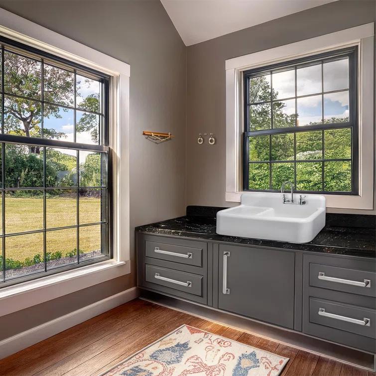 Whitehaus 42" Single Bowl Fireclay Utility Above Mount Sink: Integral Drainboard, High Backsplash