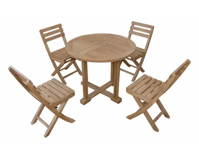 Anderson Teak Montage Alabama 4 - Person Teak Metal Patio Dining Set with Extendable Round Table