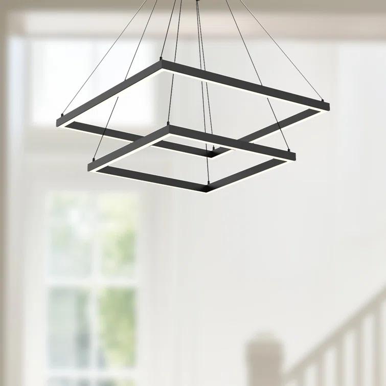 Piazza Black Rectilinear LED Chandelier with Opal Diffuser