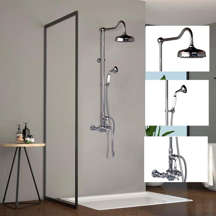 Exposed Thermostatic Shower System 36" Wall Mounted with 1.75 GPM Handshower and Lever/Cross Handles