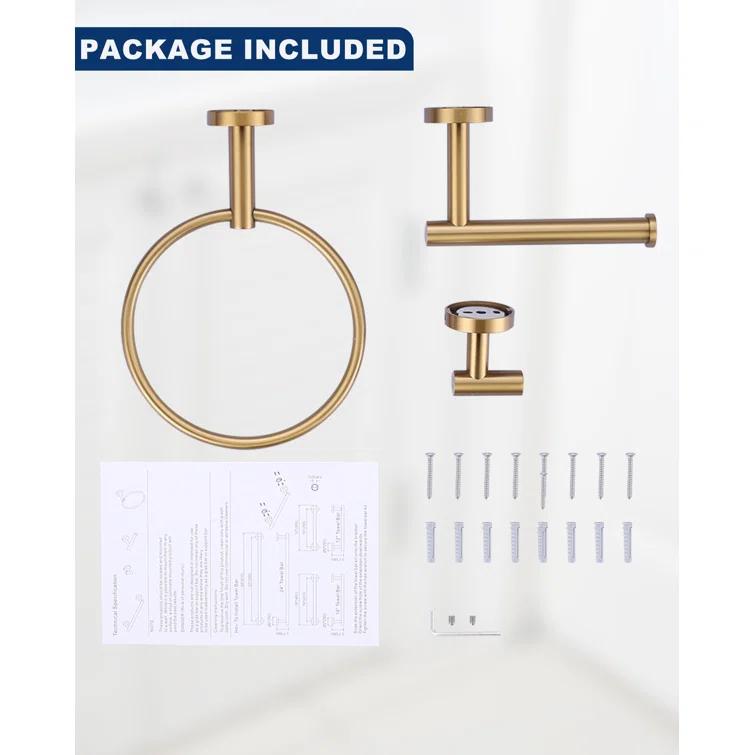 3-Piece Bath Hardware Set With Mounting Hardware With Towel Ring, Towel Hook And Toilet Paper Holder In