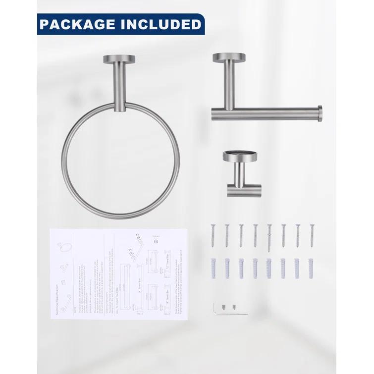3-Piece Bath Hardware Set With Mounting Hardware With Towel Ring, Towel Hook And Toilet Paper Holder In