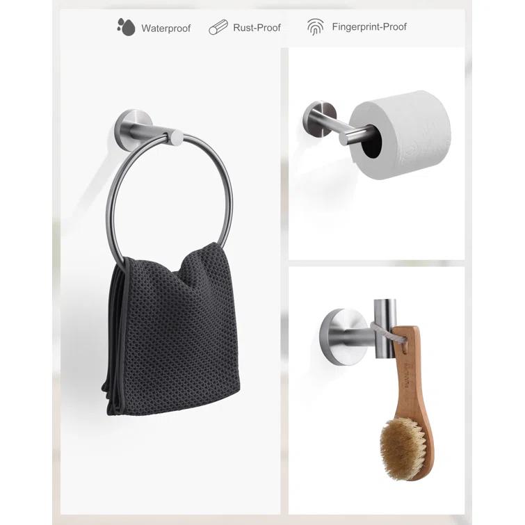 3-Piece Bath Hardware Set With Mounting Hardware With Towel Ring, Towel Hook And Toilet Paper Holder In