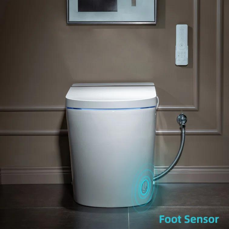 Auto Open/Close Tankless Smart Bidet Toilet with Auto Flush, Foot Sensor Function, Heated Seat,Dryer
