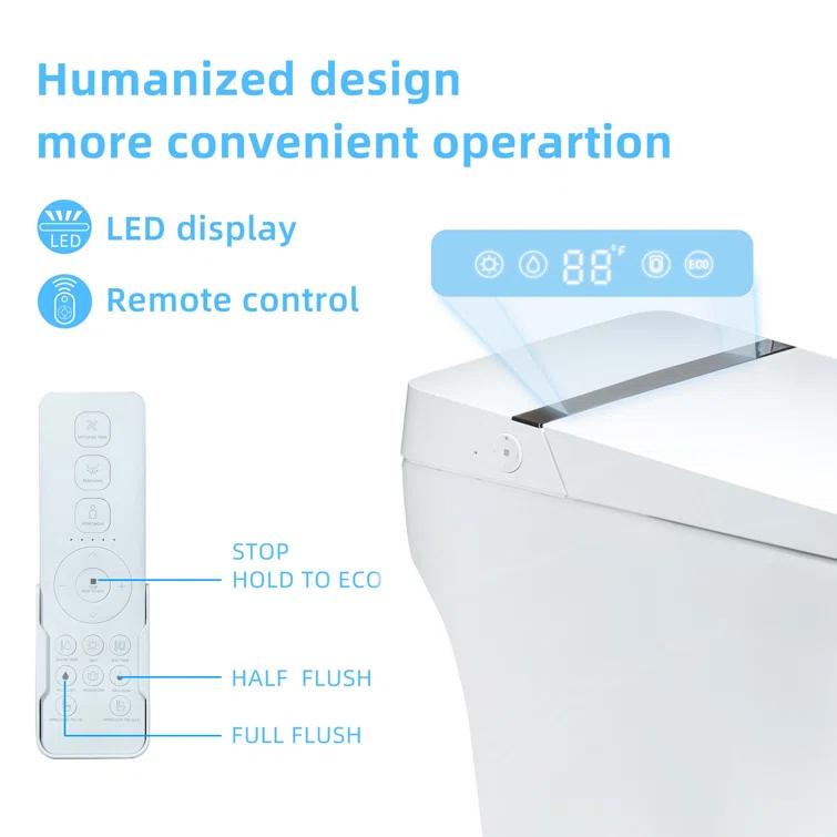 Auto Open/Close Tankless Smart Bidet Toilet with Auto Flush, Foot Sensor Function, Heated Seat,Dryer