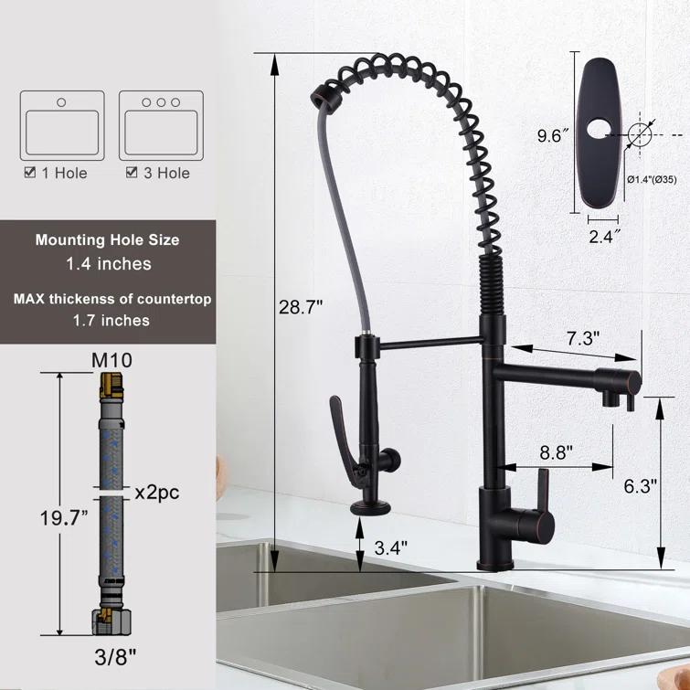Spring Pull Down Single Handle Kitchen Faucet with Deck Plate and Handles