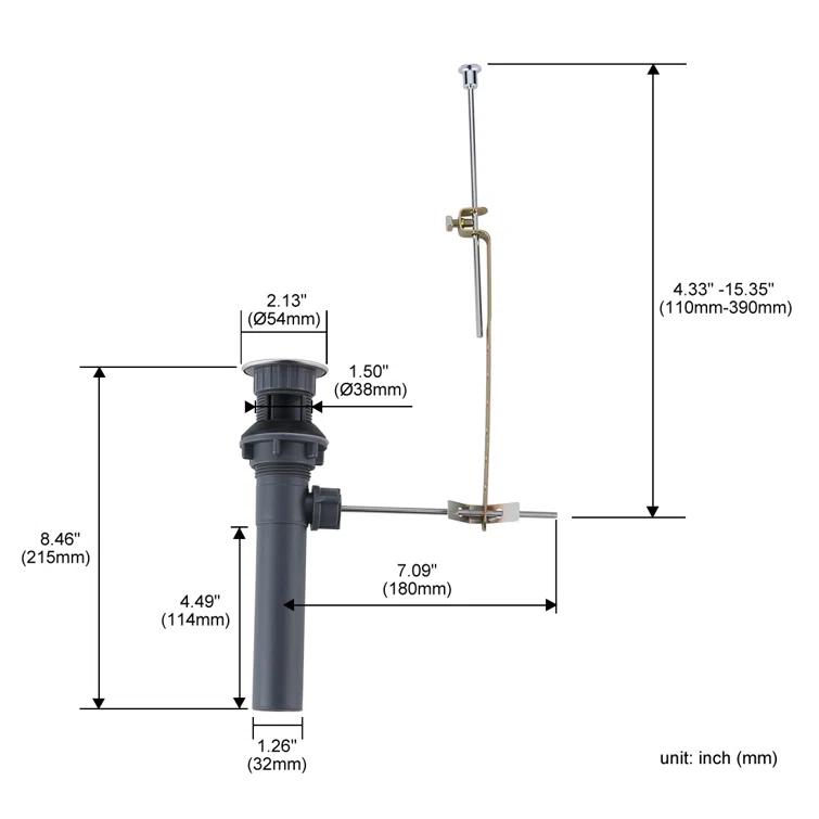 Lift Rod Bathroom Sink Drain with Overflow