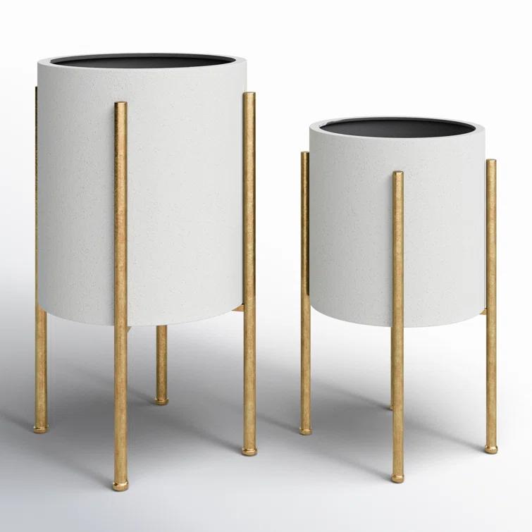 Stacia Round Metal Mid Century Indoor Pot Planter Set