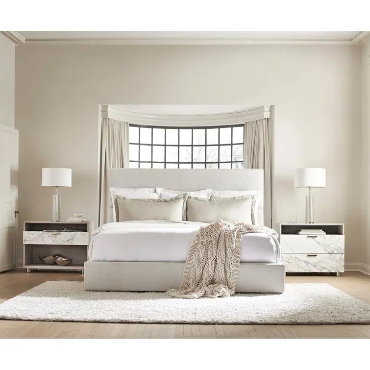 Cream Upholstered Queen Bed with Wood Frame and Headboard
