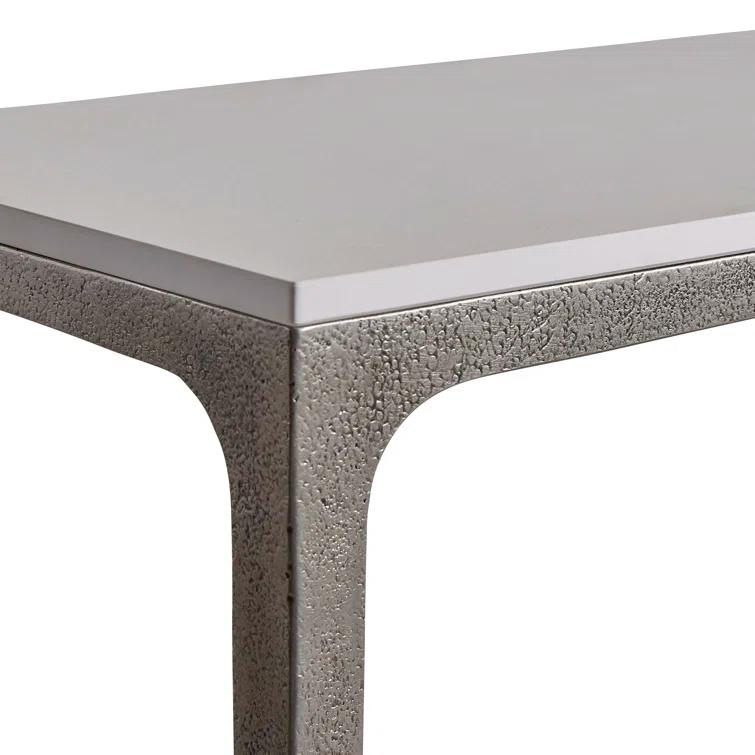 Gray and White Stone-Topped Metal Console Table
