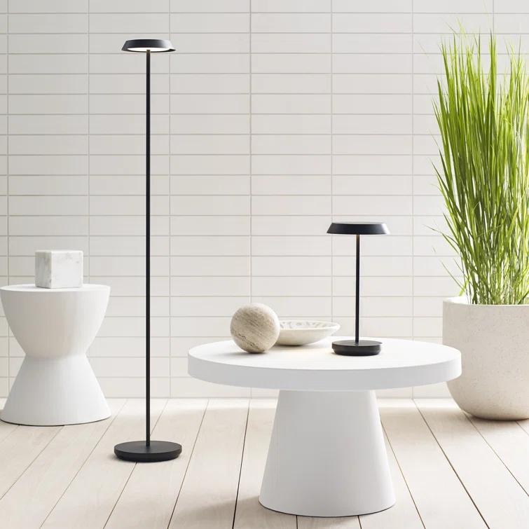 Matte White Outdoor Rechargeable LED Floor Lamp with Aluminum Shade
