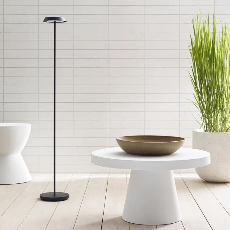 Matte White Outdoor Rechargeable LED Floor Lamp with Aluminum Shade