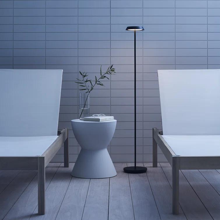 Matte White Outdoor Rechargeable LED Floor Lamp with Aluminum Shade