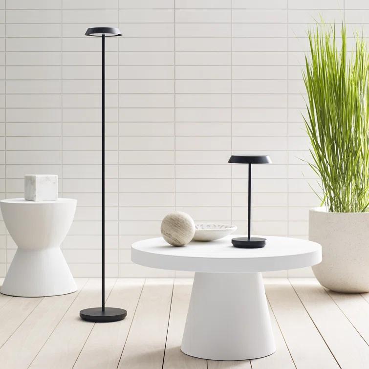 Matte White Outdoor Rechargeable LED Floor Lamp with Aluminum Shade