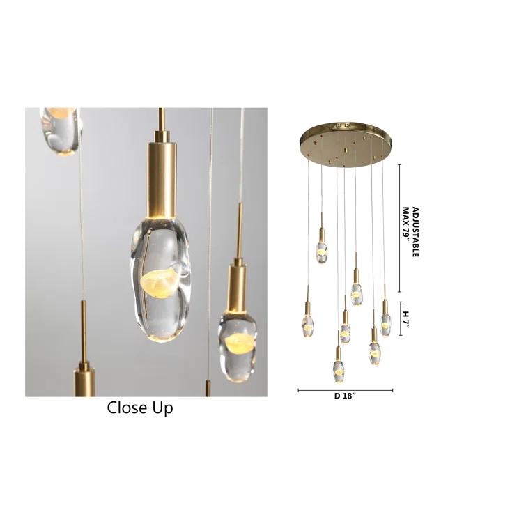 Elegant Gold Aluminum LED Chandelier with Clear Crystal Orbs