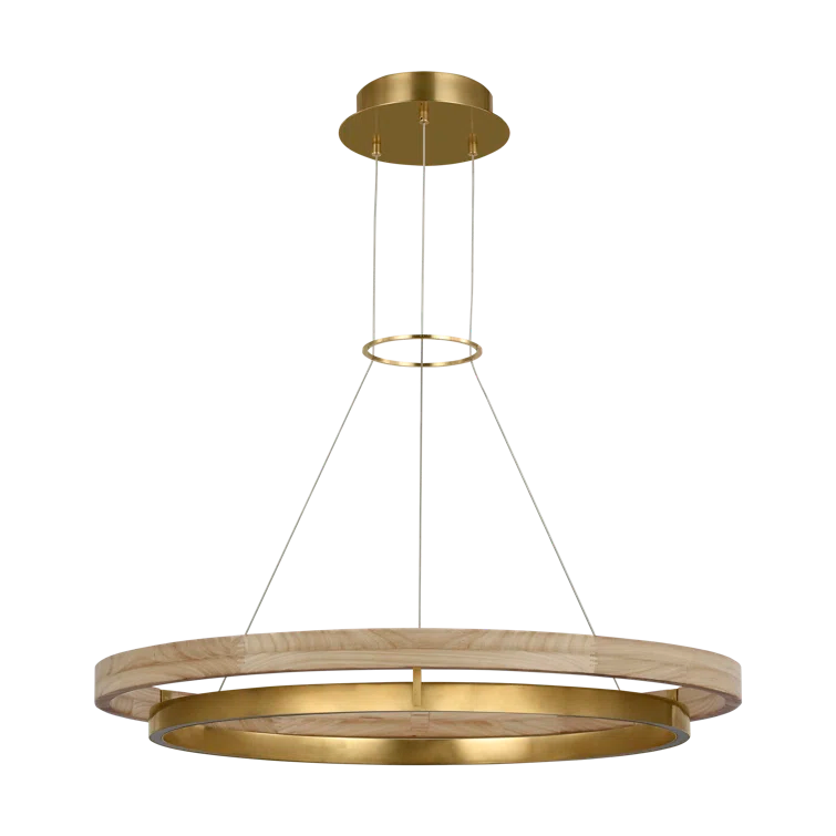 Grace 36" Antique Brass and Oak LED Ring Chandelier