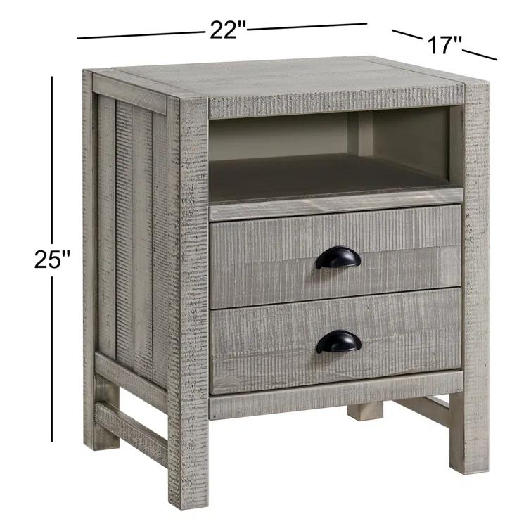 Windsor 2-Drawer Wood Nightstand for Kids Bedroom - Rustic Painted Finish, Metal Glides, Open Shelf Storage, Pine Wood Construction, 22 in. W x 17 in. D x 25 in. H, Distressed Look