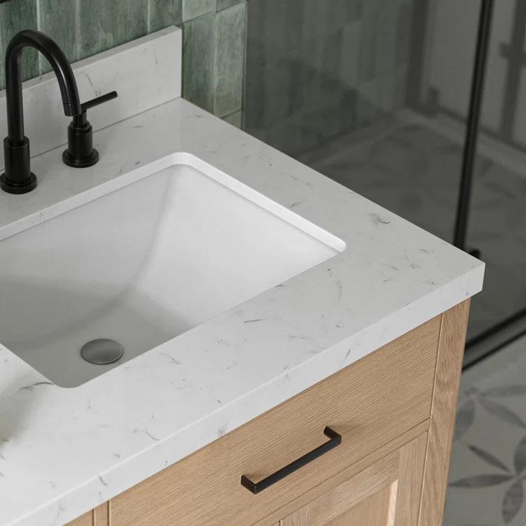 Tidworth 66'' Solid Wood Double Bathroom Vanity with 1.5'' Carrara Quartz Top, Rectangular Sinks