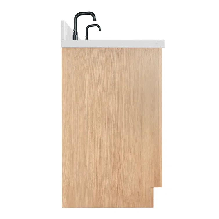 Tidworth 66'' Solid Wood Double Bathroom Vanity with 1.5'' Carrara Quartz Top, Rectangular Sinks