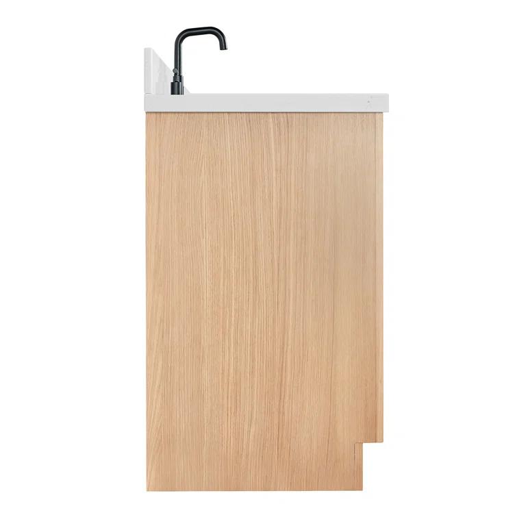 Wildon Home® Tidworth 42'' Solid Wood Single Bathroom Vanity with 1.5'' Carrara Quartz Top, Right Offset Rectangular Sink