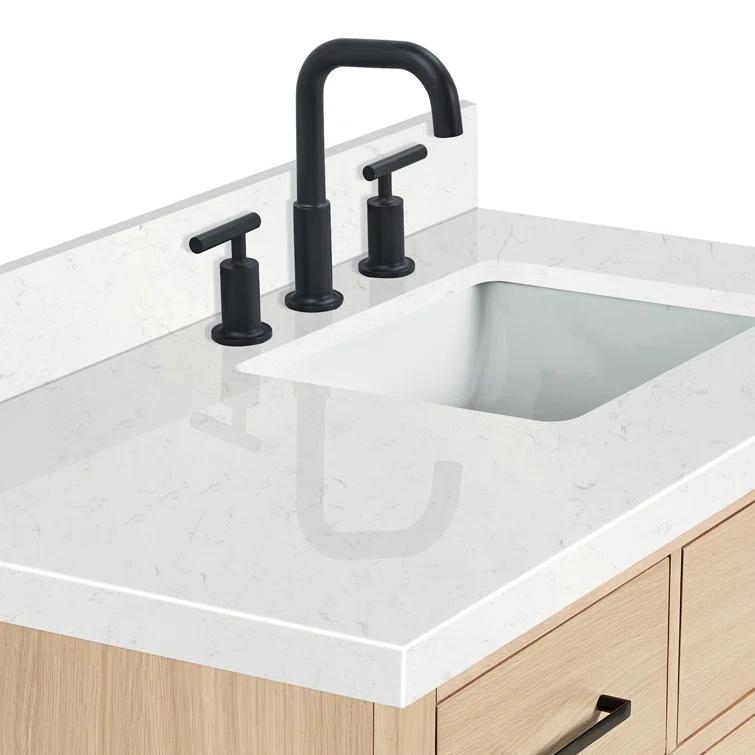Wildon Home® Tidworth 42'' Solid Wood Single Bathroom Vanity with 1.5'' Carrara Quartz Top, Right Offset Rectangular Sink