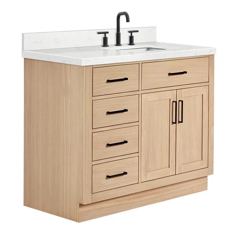 Wildon Home® Tidworth 42'' Solid Wood Single Bathroom Vanity with 1.5'' Carrara Quartz Top, Right Offset Rectangular Sink