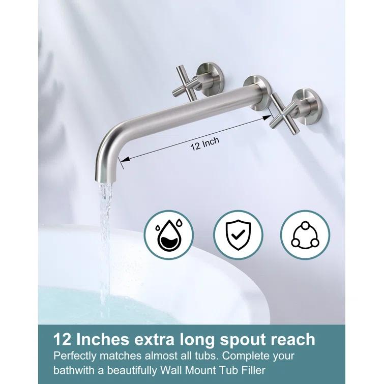 2-Handle Wall Mounted Cross Handle Antique Bathtub Roman Tub Faucet