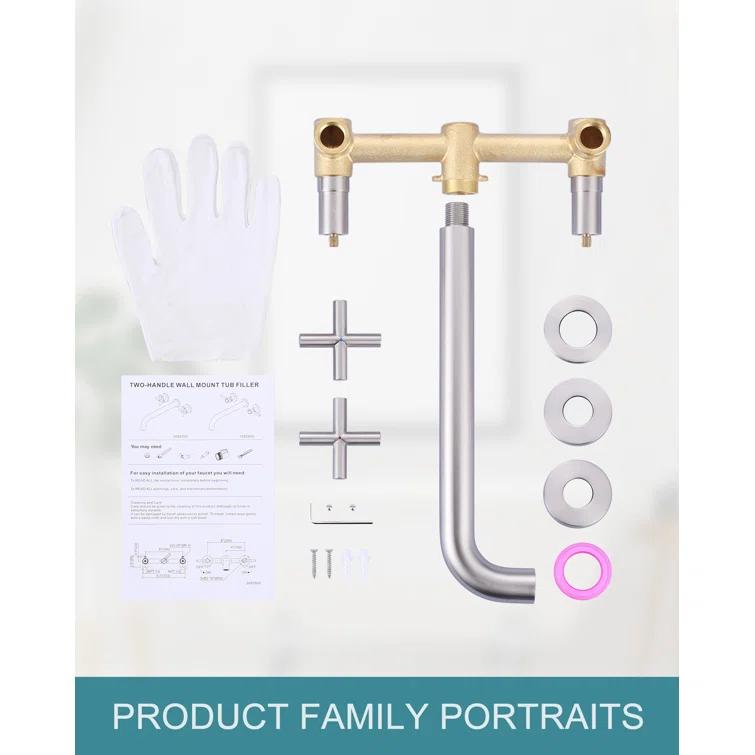 2-Handle Wall Mounted Cross Handle Antique Bathtub Roman Tub Faucet