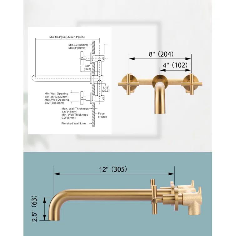 2-Handle Wall Mounted Cross Handle Antique Bathtub Roman Tub Faucet
