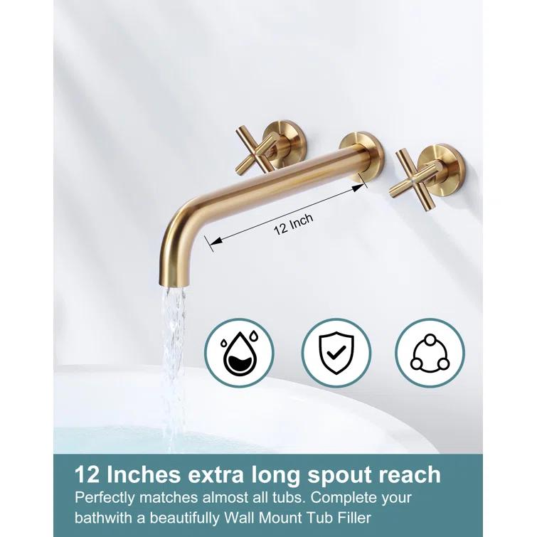 2-Handle Wall Mounted Cross Handle Antique Bathtub Roman Tub Faucet