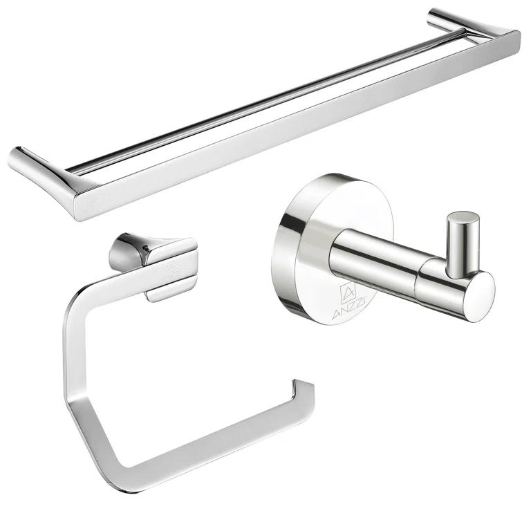 ANZZI AC-AZSET3-CH ANZZI 3-Piece Chrome Bathroom Accessories Set - Hand Towel Holder - Toilet Paper Holder - Towel Holder