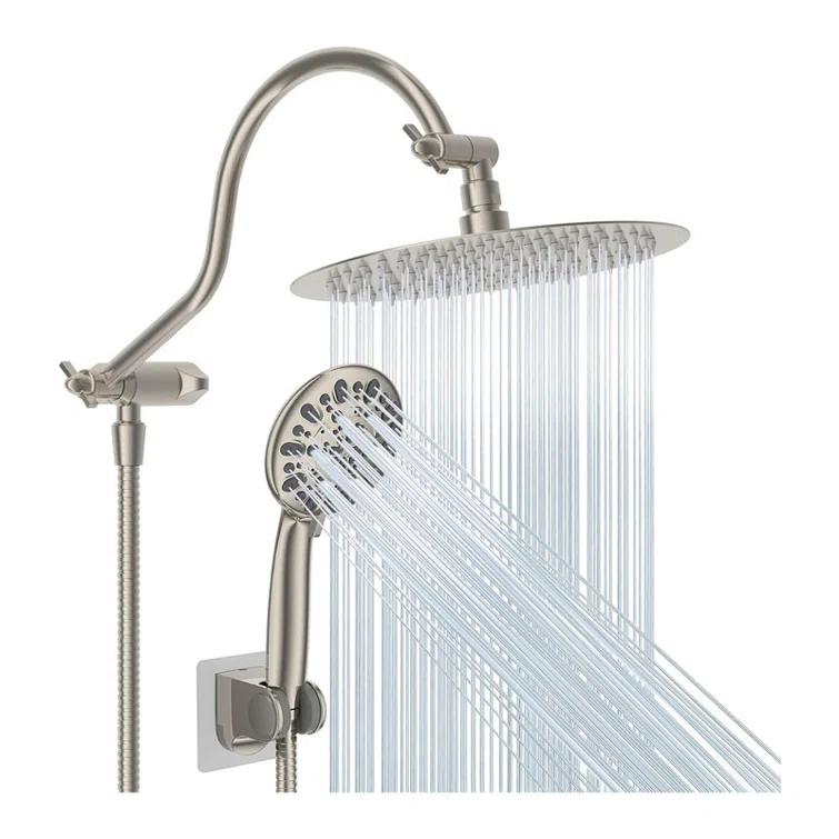 10'' High Pressure Rainfall Shower Head/Handheld Showerhead Combo with 12'' Adjustable Curved
