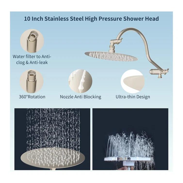 10'' High Pressure Rainfall Shower Head/Handheld Showerhead Combo with 12'' Adjustable Curved