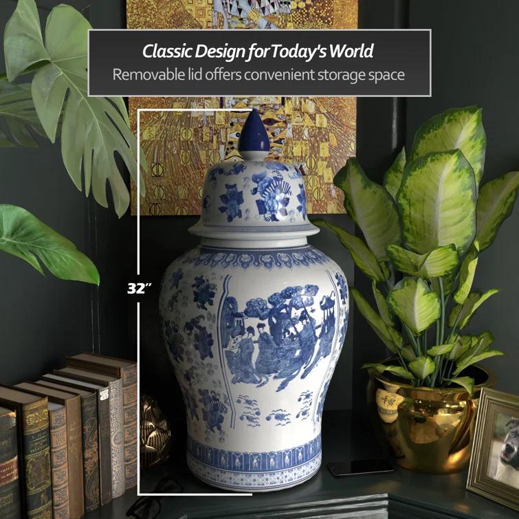 32" Porcelain Temple Jar