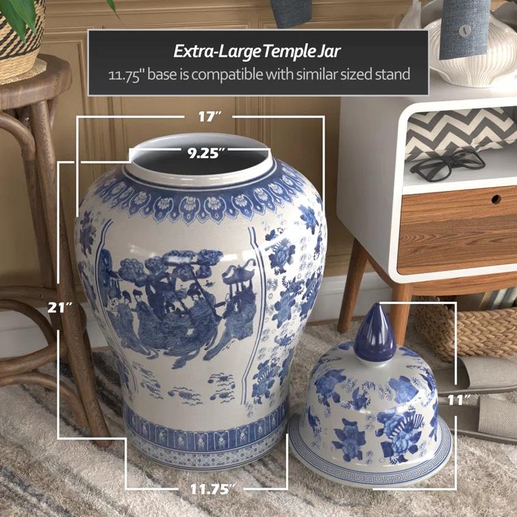 32" Porcelain Temple Jar