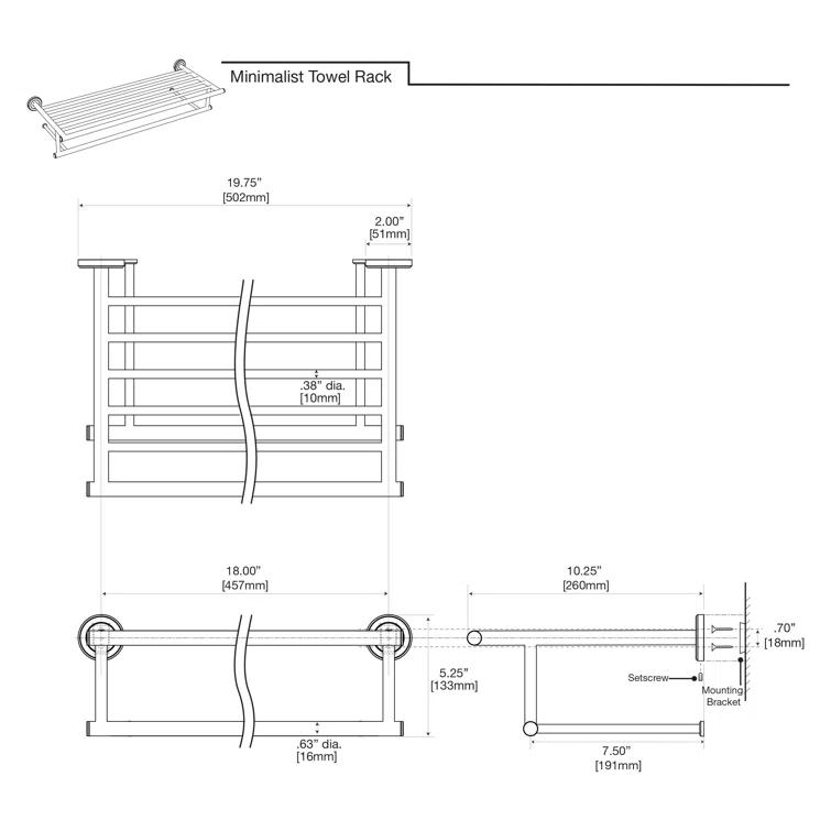 Latitude II Wall Mounted Towel Rack | Hotel Style Stainless Steel Towel Rack with Towel Bar