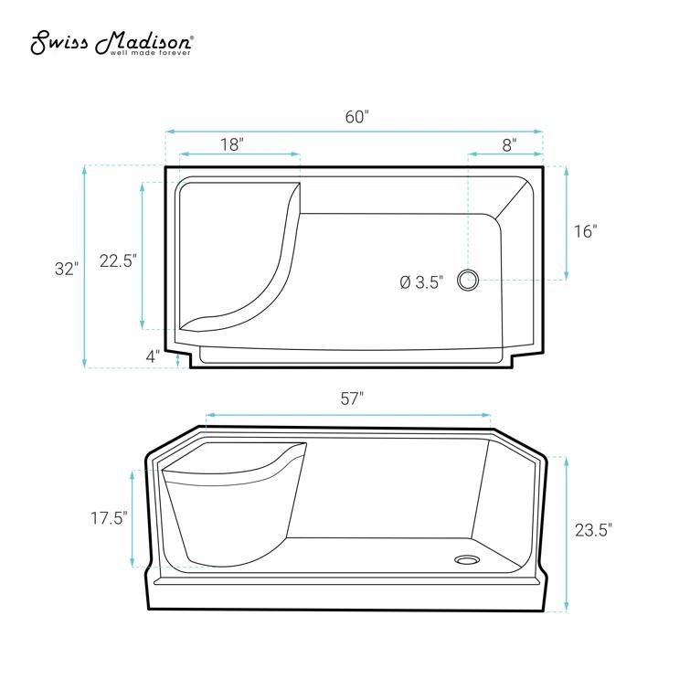 Aquatique 60" x 32" Shower Base in Matte Black