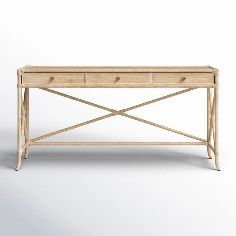 Dune Beige Oak and Maple Rectangular Console Table with Storage