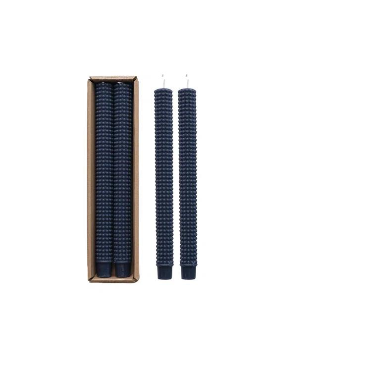 Creative Co-Op Hobnail Taper Candles in Box, Navy Blue, Set of 2