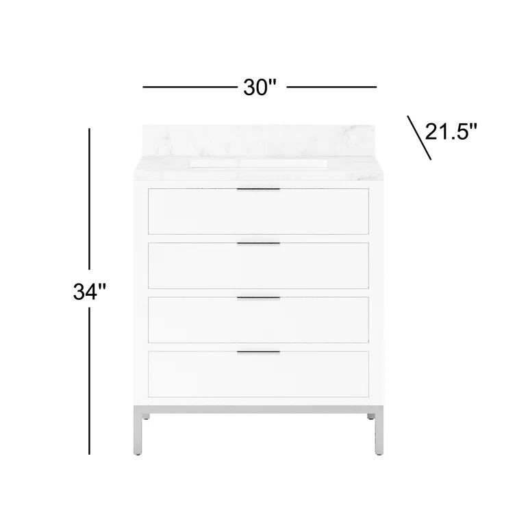 Water Creation Bristol 30" Wood Single Bathroom Vanity in Pure White and Gold
