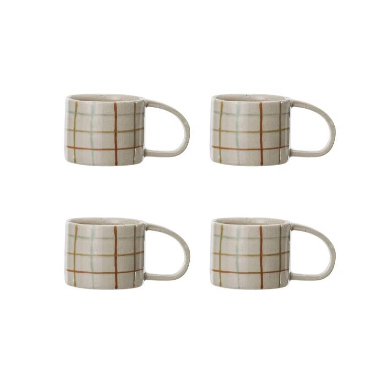 12 oz. Multicolor Checkered Stoneware Mug (Set of 4)