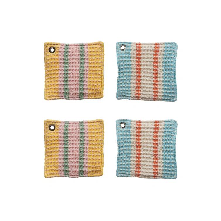 Creative Co-Op Cotton Waffle Weave Pot Holder With Leather Loop