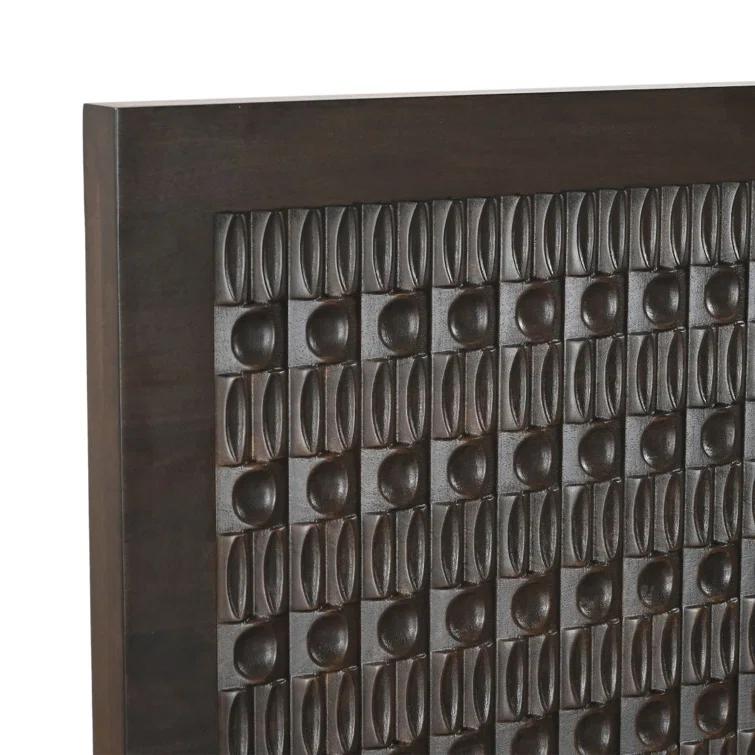 King Dark Brown Mango Wood Platform Bed with Carved Headboard