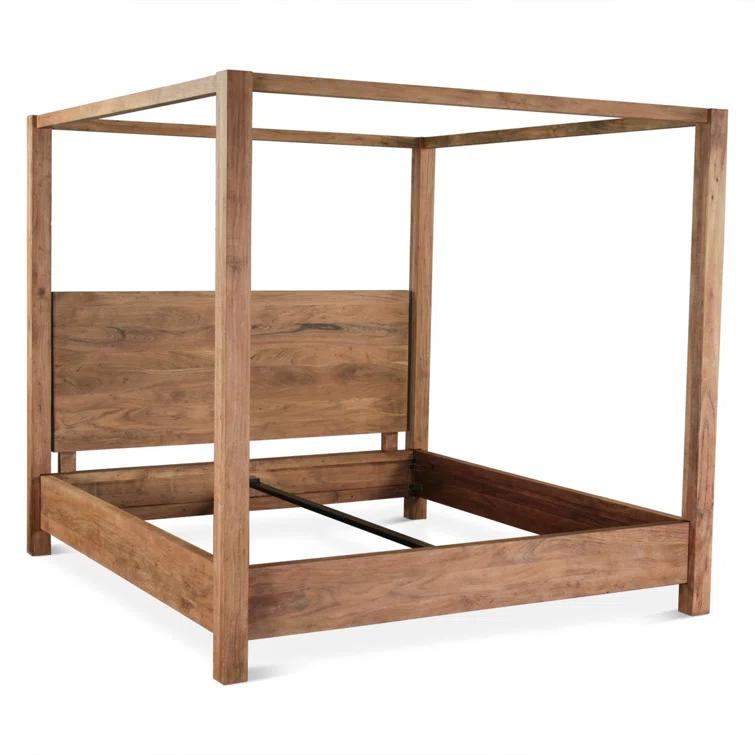 King Brushed Acacia Wood Canopy Bed Frame